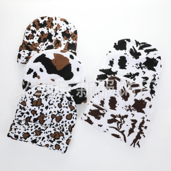 Cow Print Stylish Knit Hat | Double-Layer Cuffed Woolen Hat | Winter Warm Hat | Unisex Knit Cap | Wholesale Available