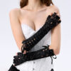 Lolita Lace Strapped Gloves | Halloween Long Ribbon Fingerless Gloves | Punk Style Cosplay Black Gloves