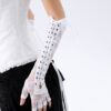 Lolita Lace Strapped Gloves | Halloween Long Ribbon Fingerless Gloves | Punk Style Cosplay Black Gloves