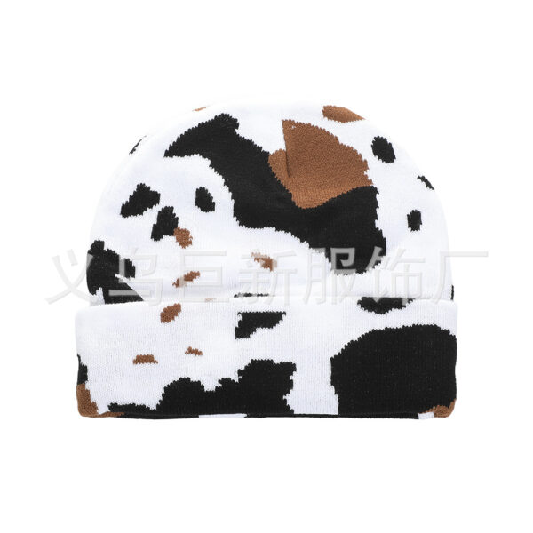 Cow Print Stylish Knit Hat | Double-Layer Cuffed Woolen Hat | Winter Warm Hat | Unisex Knit Cap | Wholesale Available
