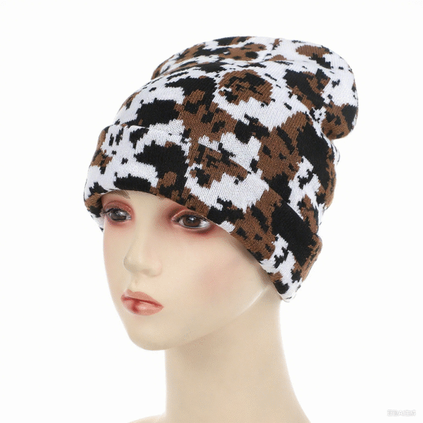 Cow Print Stylish Knit Hat | Double-Layer Cuffed Woolen Hat | Winter Warm Hat | Unisex Knit Cap | Wholesale Available